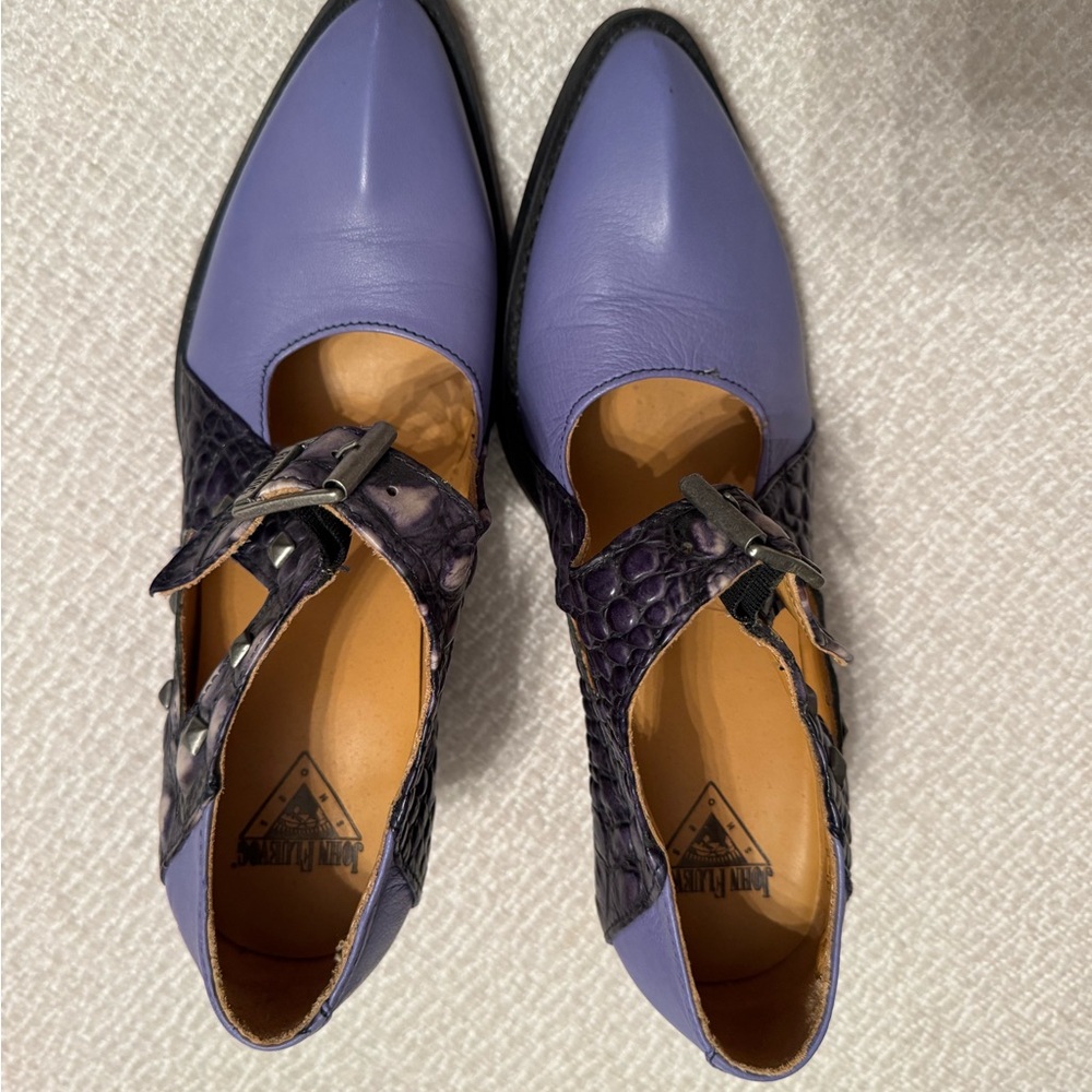 John Fluevog Lavender and Black Heels